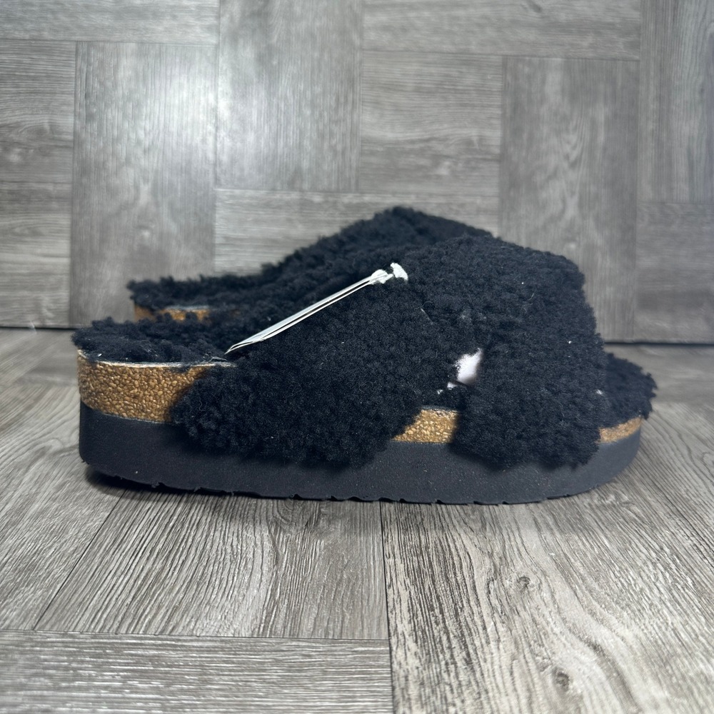 Papillio Birkenstock Siena Platform Sandals Women 6 Black Shearling 1020152 NEW